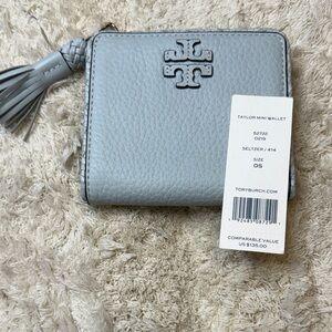 NWT Tory Burch Seltzer Blue Taylor Mini Leather Wallet with Tassel